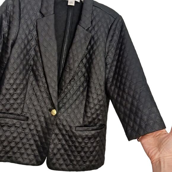 Black Jacket Blazer Luxury Sz Large Diamond Quilted Gold Button Cocktail Modern - Picture 9 of 15